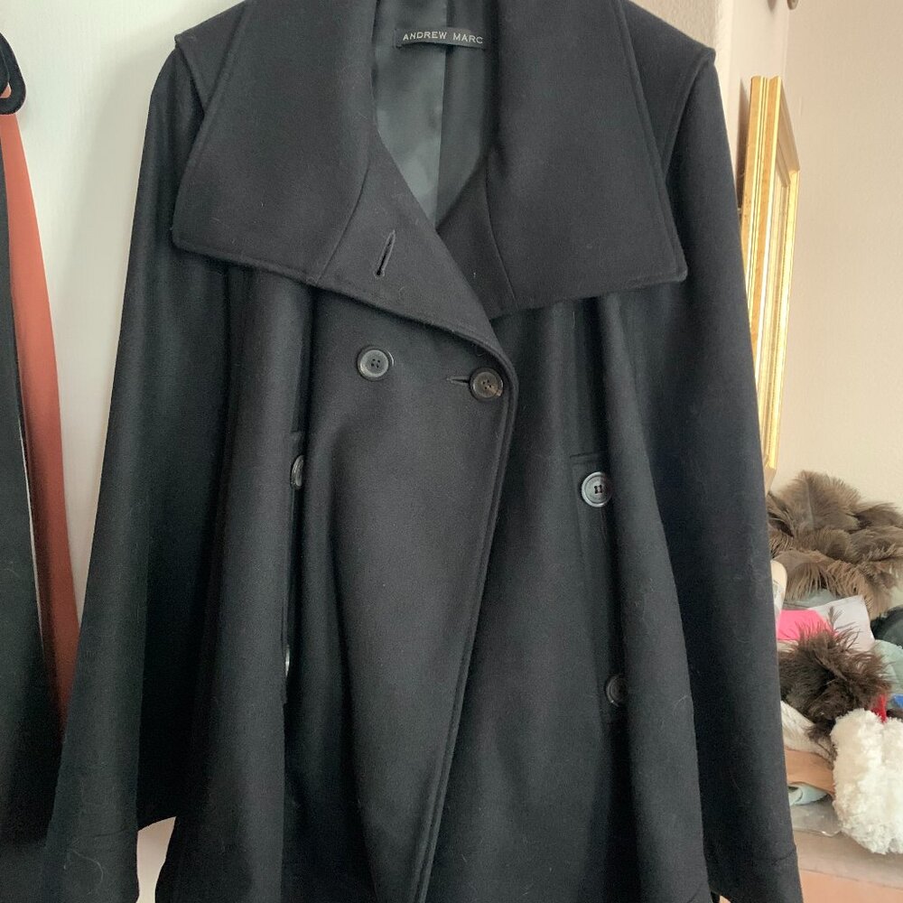 Andrew Marc black wool cape coat